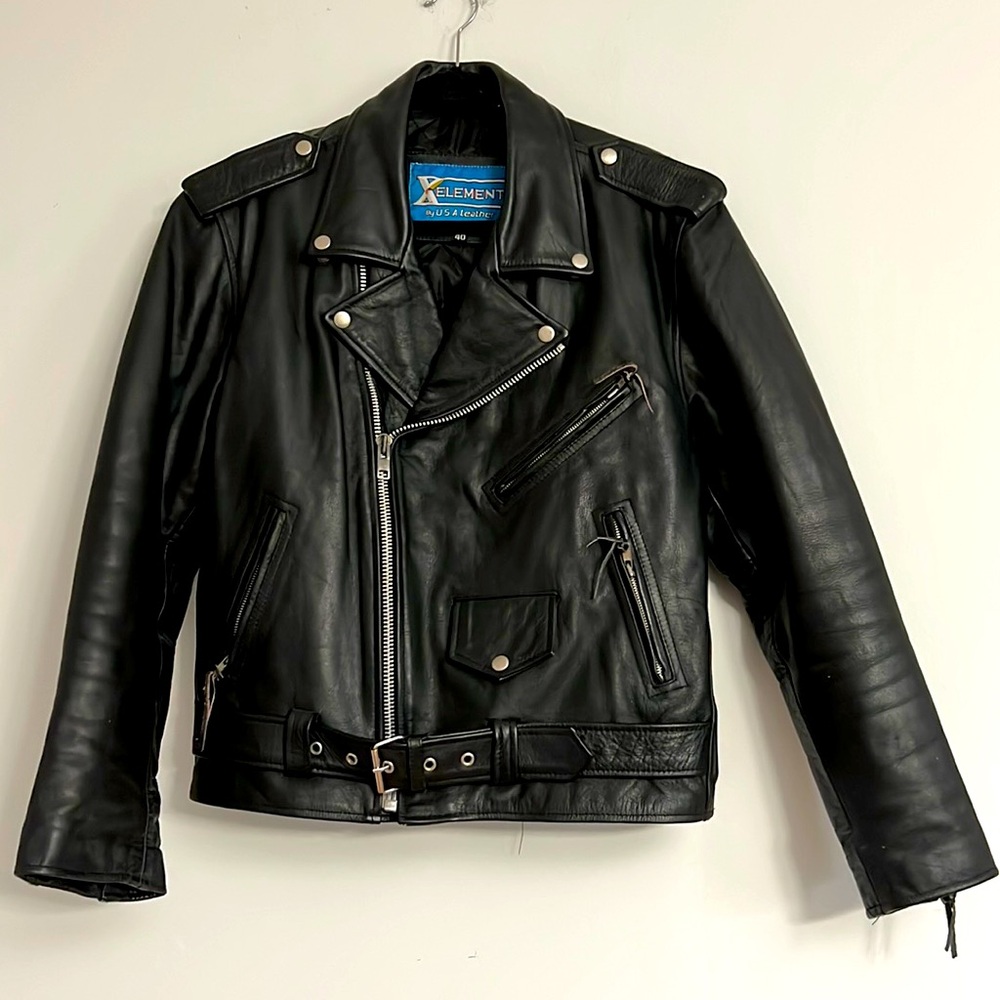 Element Black Leather Biker Jacket for Men